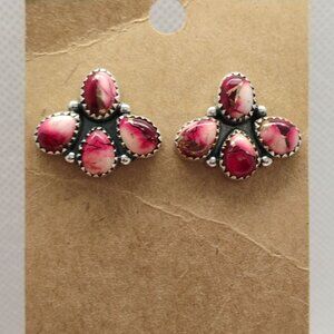 Southwest Rose Dahlia Cluster Sterling Silver Earrings